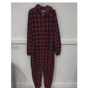 NWT FollowMe Womens Zip Up Hooded Red Flannel Romper Bedclothes Size L $80 CC147